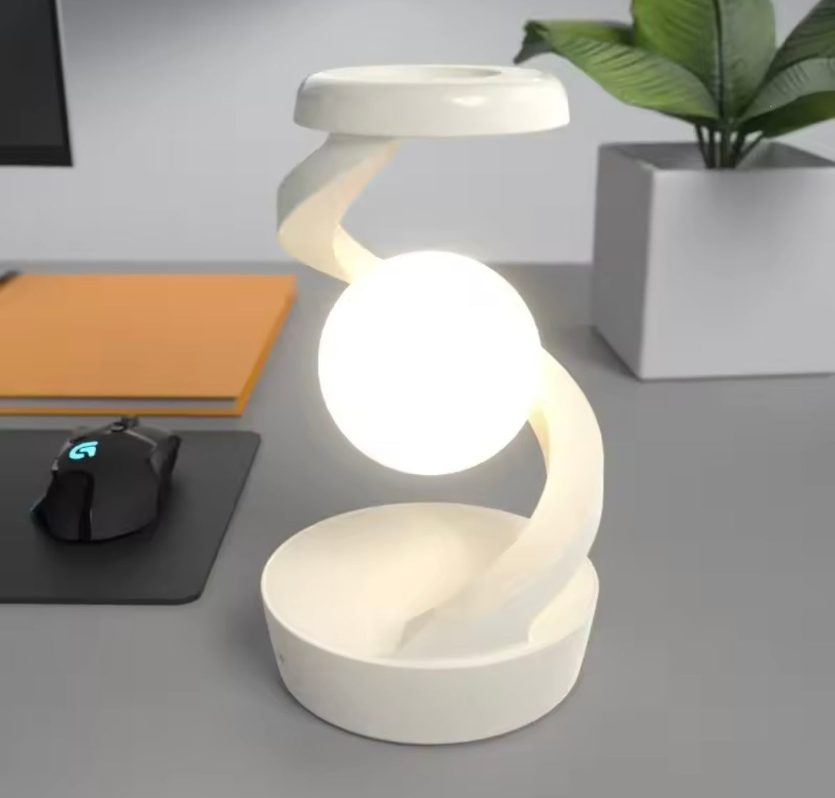 Veilleuse à chargement sans fil avec rotation créative, lampe douce pour chevet de chambre à coucher, escales de téléphone