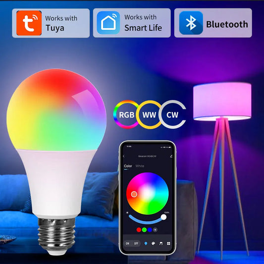 AC85-265V 15W E27 Bluetooth Smart Bulb Tuya Smart Life APP Control RGBCW Colorful Timing Function Dimmable Music Sync Home Decor