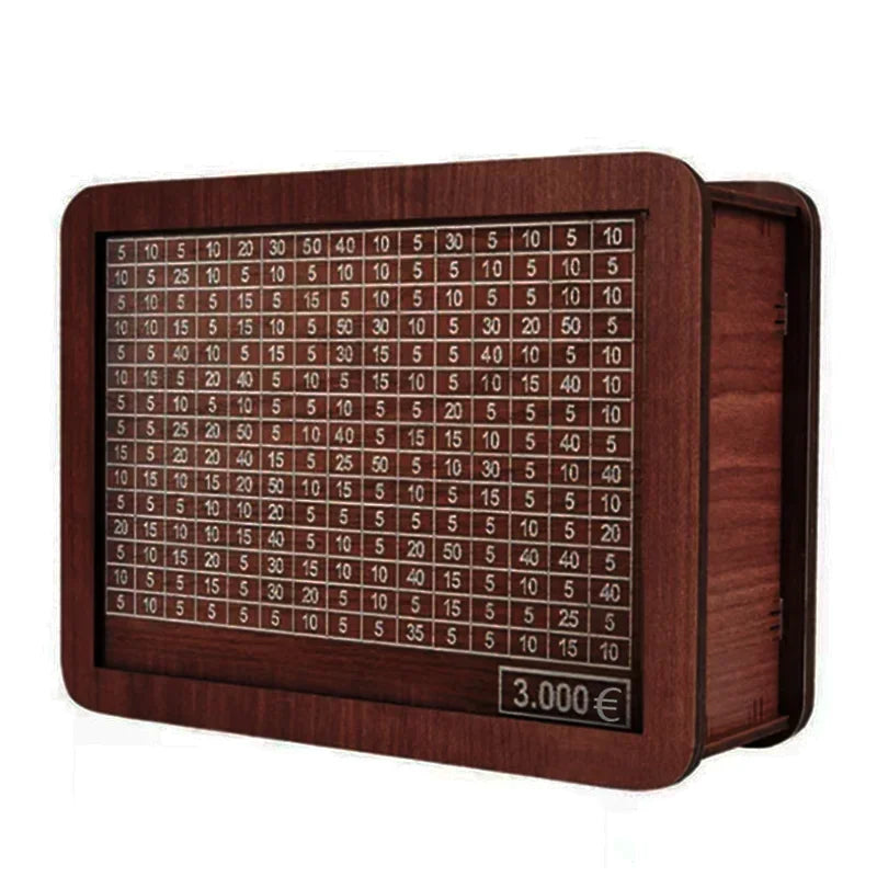 1000/2000/3000/5000/10000 Euro Money Box Wooden Piggy Bank Money Vault Savings Box Challenge Cash Storage Case