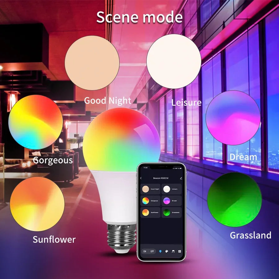 AC85-265V 15W E27 Bluetooth Smart Bulb Tuya Smart Life APP Control RGBCW Colorful Timing Function Dimmable Music Sync Home Decor