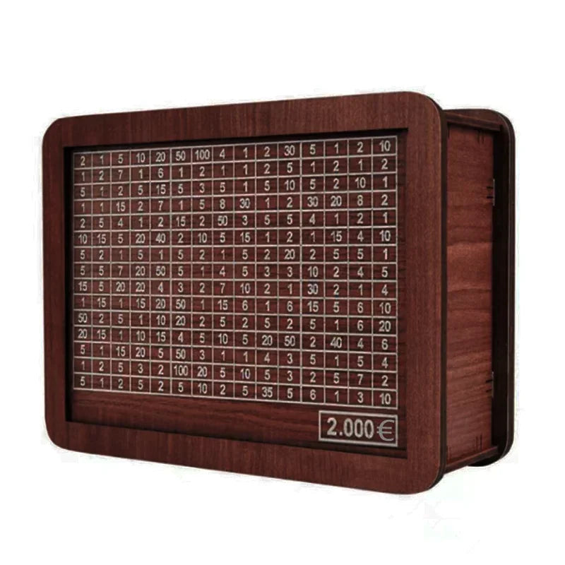 1000/2000/3000/5000/10000 Euro Money Box Wooden Piggy Bank Money Vault Savings Box Challenge Cash Storage Case