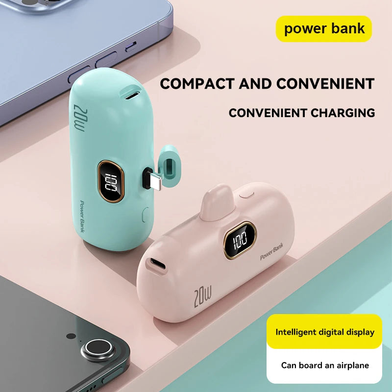 Mini Power Bank portable avec charge rapide, câble intégré pour multi-interfaces, compatible avec divers revie