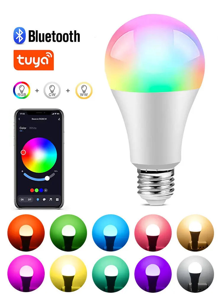 AC85-265V 15W E27 Bluetooth Smart Bulb Tuya Smart Life APP Control RGBCW Colorful Timing Function Dimmable Music Sync Home Decor